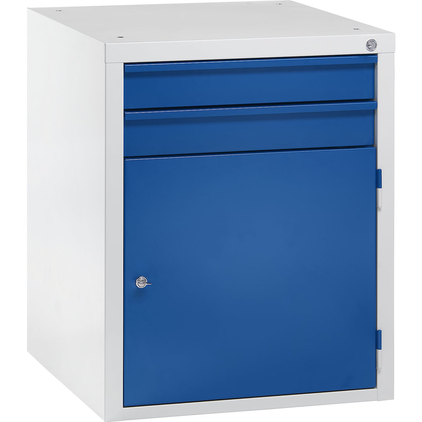 Drawer cupboard, 2 drawers, 1 door, light grey/blue.
