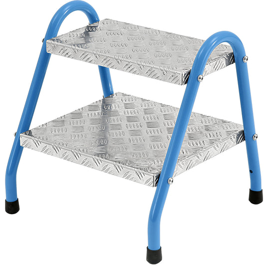 Tubular steel steps, standard, 2 steps, light blue.