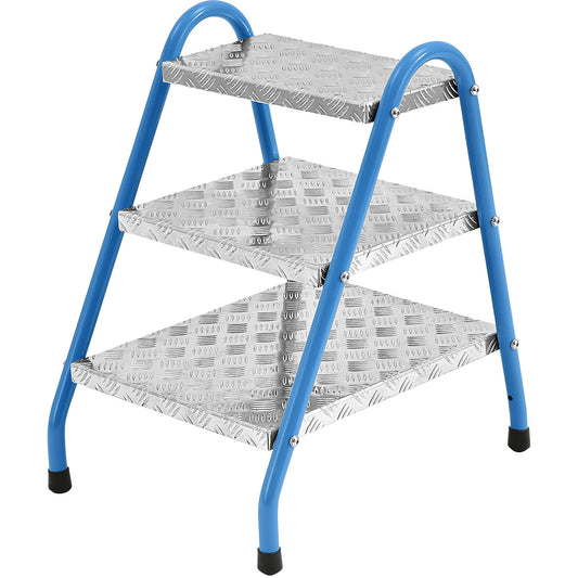 Tubular steel steps, standard, 3 steps, light blue.