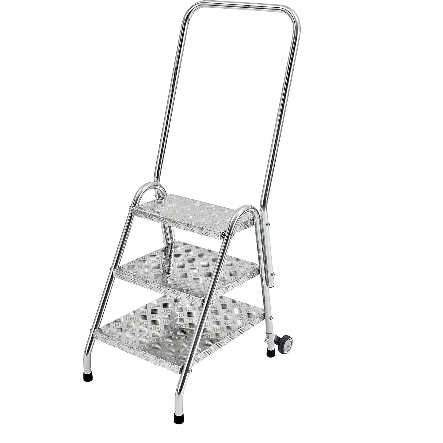 Tubular steel steps, with hand rail and castors, 3 steps, zinc plated.