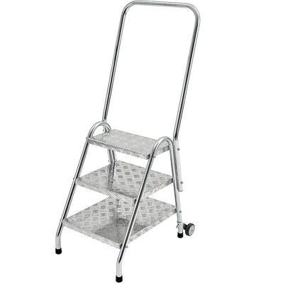 Tubular steel steps, with hand rail and castors, 3 steps, zinc plated.