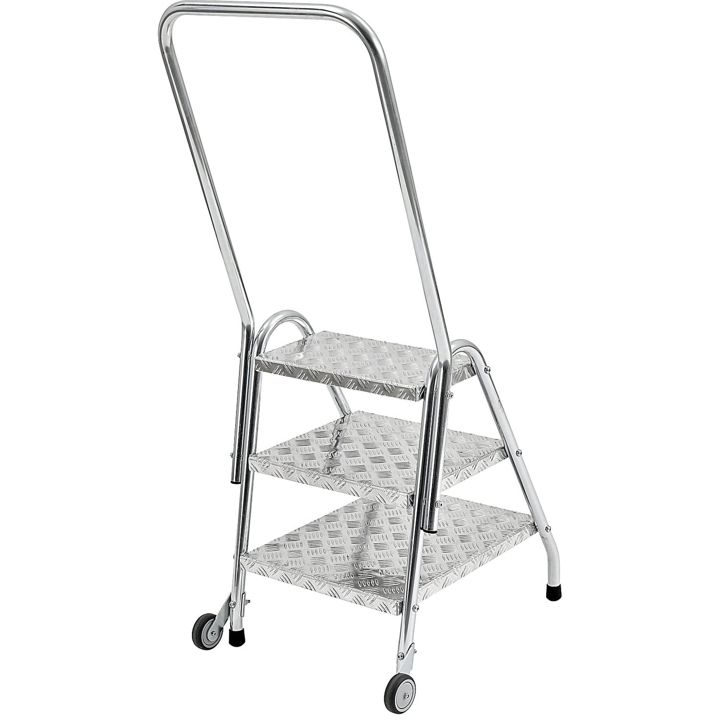 Tubular steel steps, with hand rail and castors, 3 steps, zinc plated.
