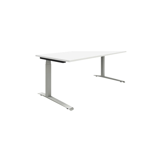 P12 - Desk, white/aluminium silver, C-foot frame, electric height adjustment, WxD 2000 x 800 mm.