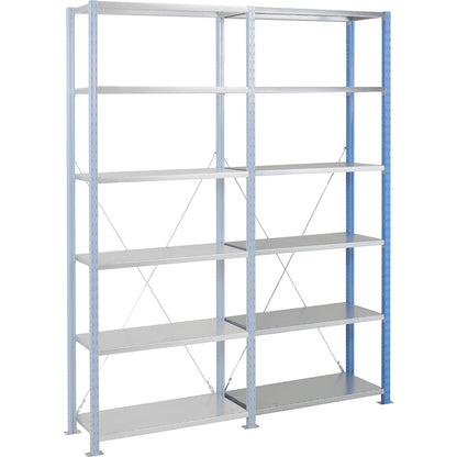 Heavy-duty boltless shelving, shelf WxD 1250 x 400 mm, max. shelf load 225 kg, extension shelf unit, height 2500 mm, 6 shelves.