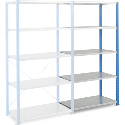 Heavy-duty boltless shelving, shelf WxD 1000 x 600 mm, max. shelf load 310 kg, extension shelf unit, height 2000 mm, 5 shelves.