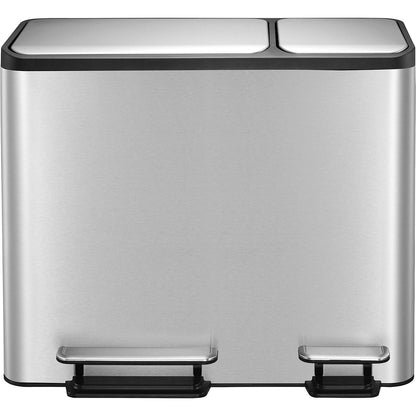Waste collector with pedal, capacity 15 + 30 l, WxHxD 605 x 492 x 321 mm, stainless steel, double collector.