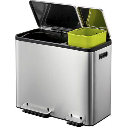 Waste collector with pedal, capacity 15 + 30 l, WxHxD 605 x 492 x 321 mm, stainless steel, double collector.