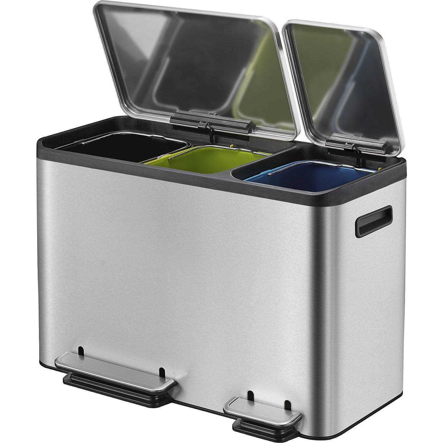Waste collector with pedal, capacity 3 x 12 l, WxHxD 605 x 392 x 321 mm, stainless steel, triple collector.