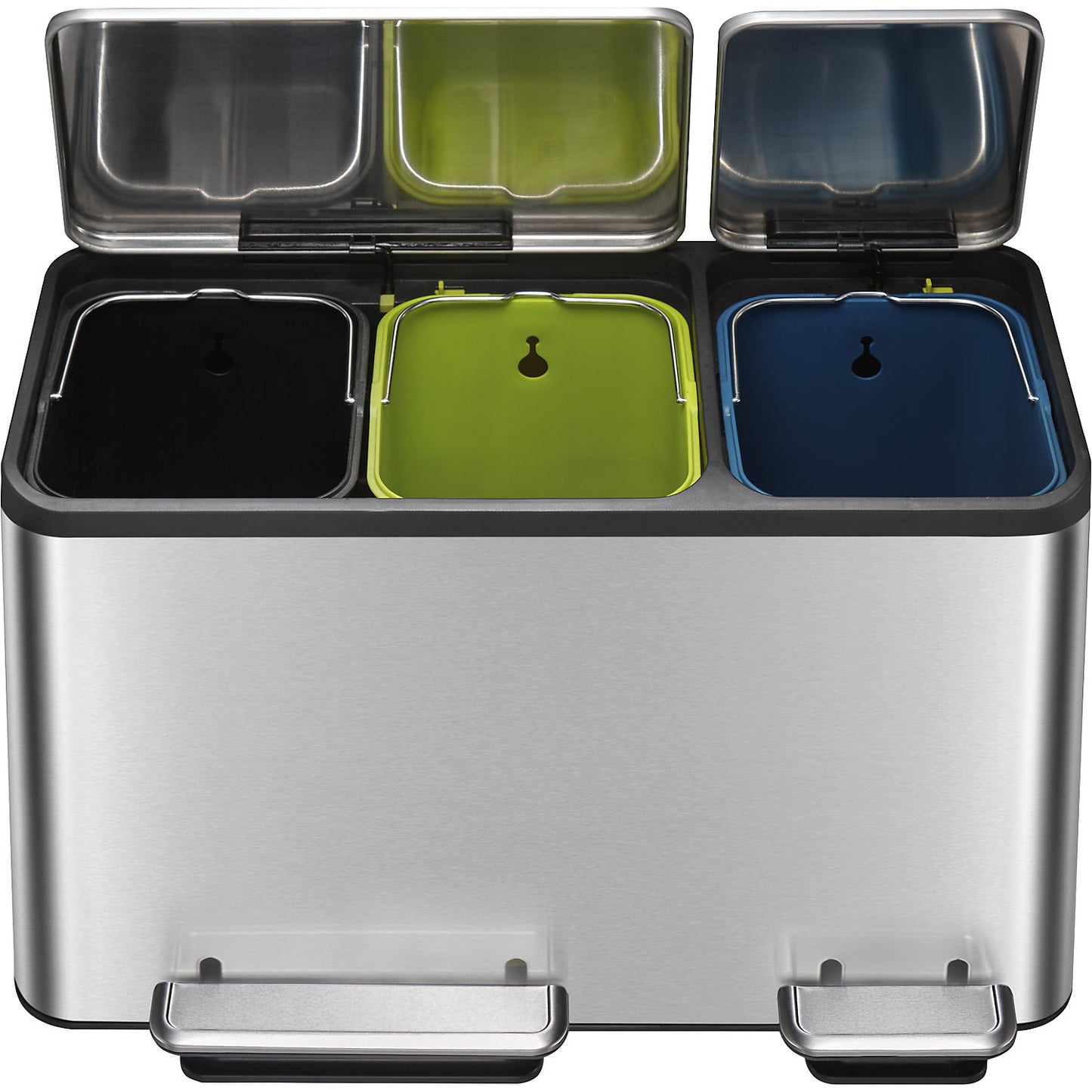 Waste collector with pedal, capacity 3 x 15 l, WxHxD 605 x 492 x 321 mm, stainless steel, triple collector.