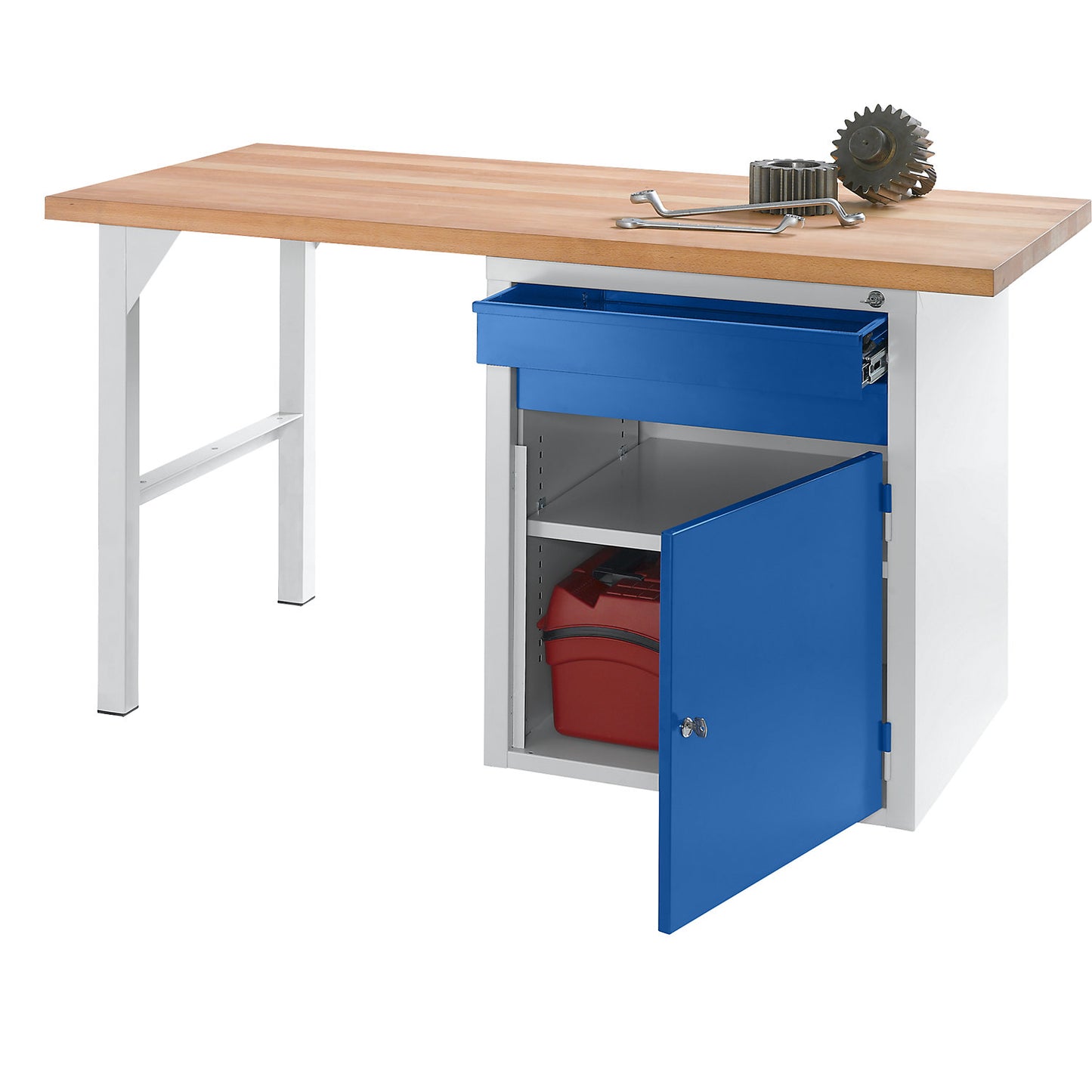 Workbench, modular system, 2 drawers, 1 door, width 1500 mm, blue.