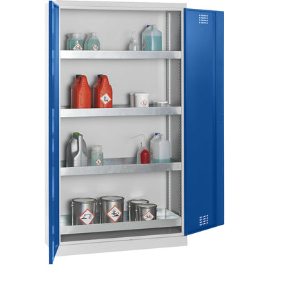 Environmental cupboard, with 4 tray shelves, gentian blue doors.