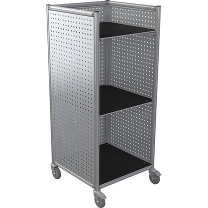 TOWER shelf truck made of aluminium profile, LxWxH 724 x 724 x 1700 mm, max. load 350 kg.