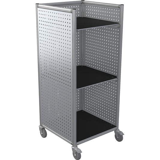 TOWER shelf truck made of aluminium profile, LxWxH 724 x 724 x 1700 mm, max. load 350 kg.