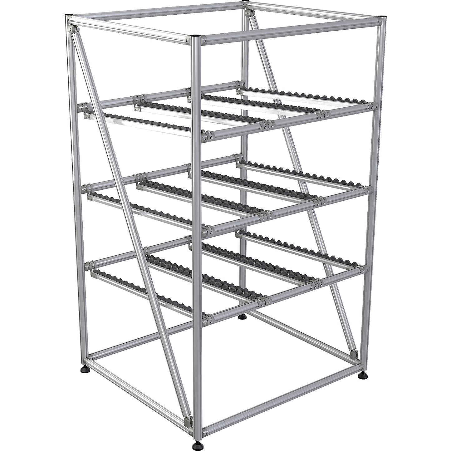 flow-through rack made of aluminium profile, height 1800 mm, standard shelf unit, width 1100 mm.