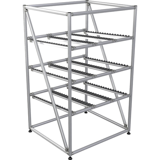 flow-through rack made of aluminium profile, height 1800 mm, standard shelf unit, width 1100 mm.