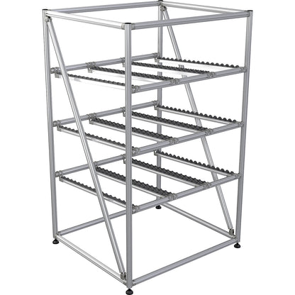 flow-through rack made of aluminium profile, height 1800 mm, standard shelf unit, width 1400 mm.