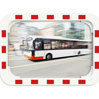 Traffic mirror with universal bracket, rectangular, HxWxD 400 x 600 x 50 mm.