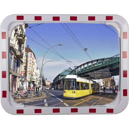 Traffic mirror with universal bracket, rectangular, HxWxD 600 x 800 x 50 mm.