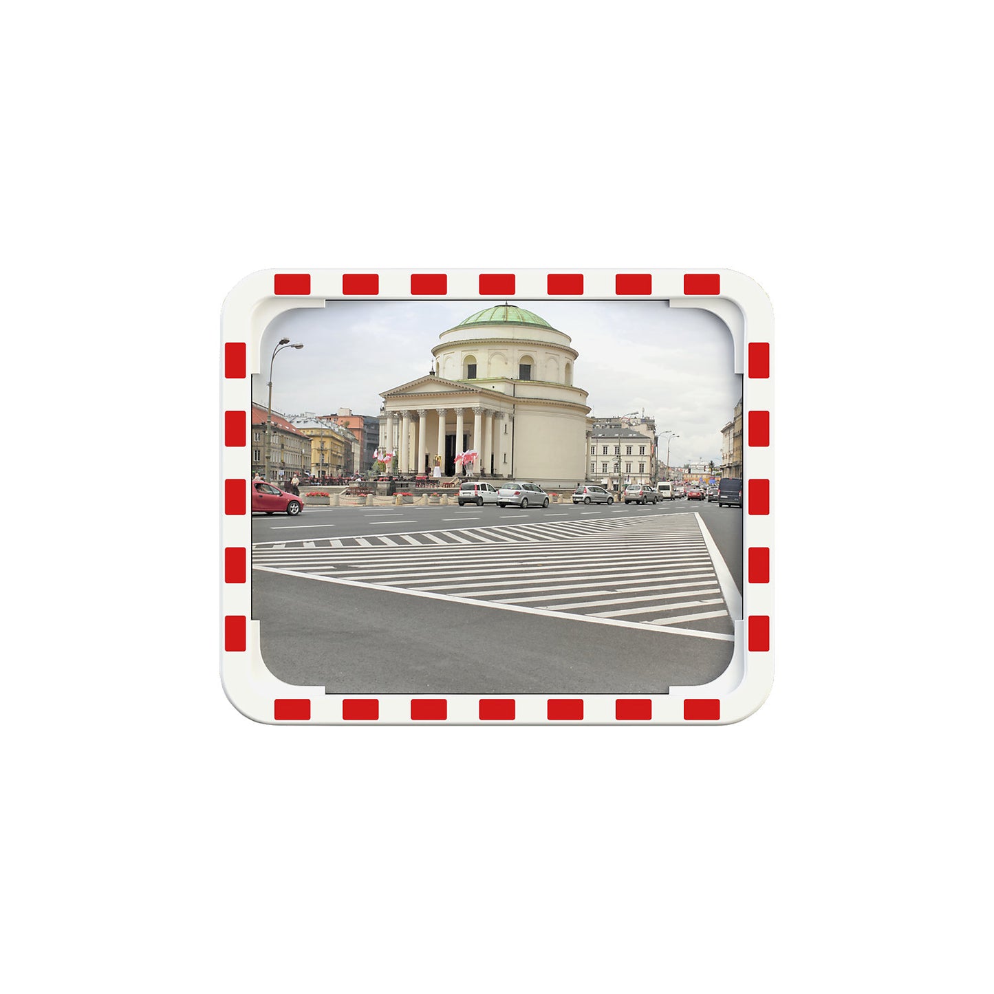 Traffic mirror with universal bracket, rectangular, HxWxD 800 x 1000 x 50 mm.