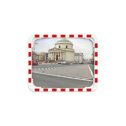 Traffic mirror with universal bracket, rectangular, HxWxD 800 x 1000 x 50 mm.