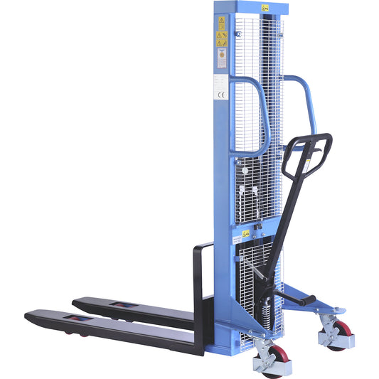 High lift stacker, lifting range 90 - 1200 mm, max. load 1000 kg, overall height 1730 mm.
