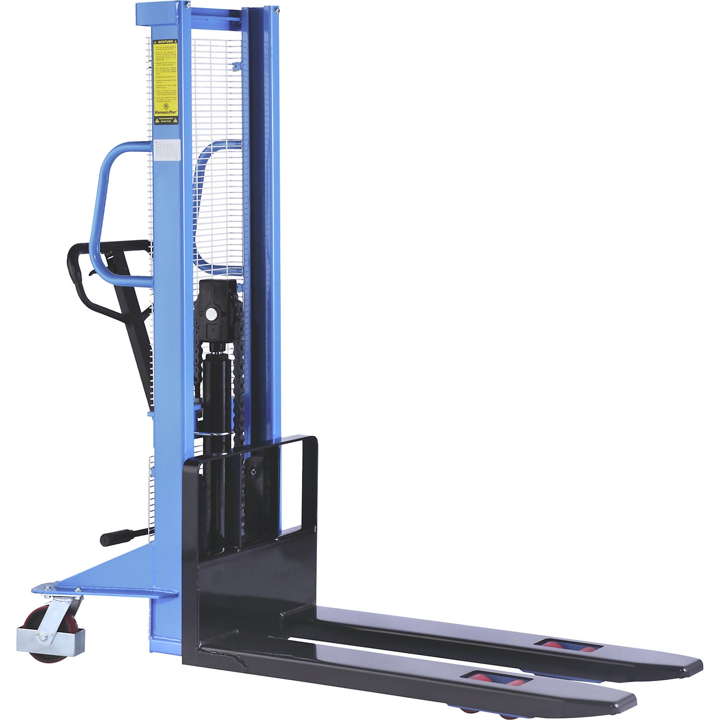 High lift stacker, lifting range 90 - 1200 mm, max. load 1000 kg, overall height 1730 mm.