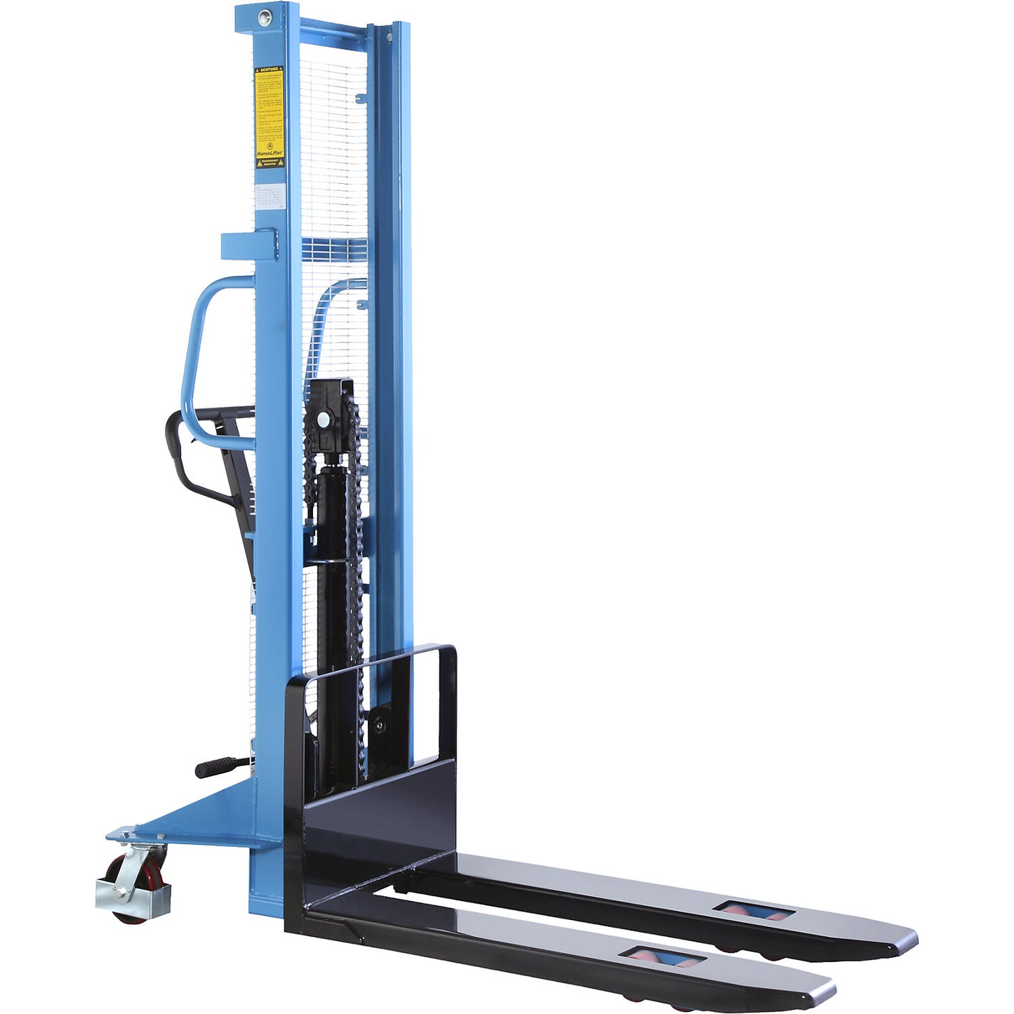 High lift stacker, lifting range 90 - 2500 mm, max. load 1000 kg, overall height 1850 mm.