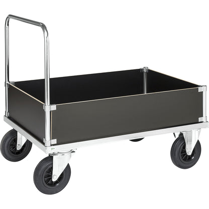Zinc plated platform truck, low box truck, LxW 1000 x 700 mm, 2 swivel castors and 2 fixed castors.