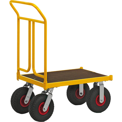 KM144 platform truck, LxWxH 836 x 500 x 1090 mm, 2 swivel castors and 2 fixed castors.