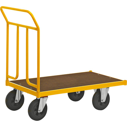 KM144 platform truck, LxWxH 1086 x 600 x 1020 mm, 2 swivel castors and 2 fixed castors.