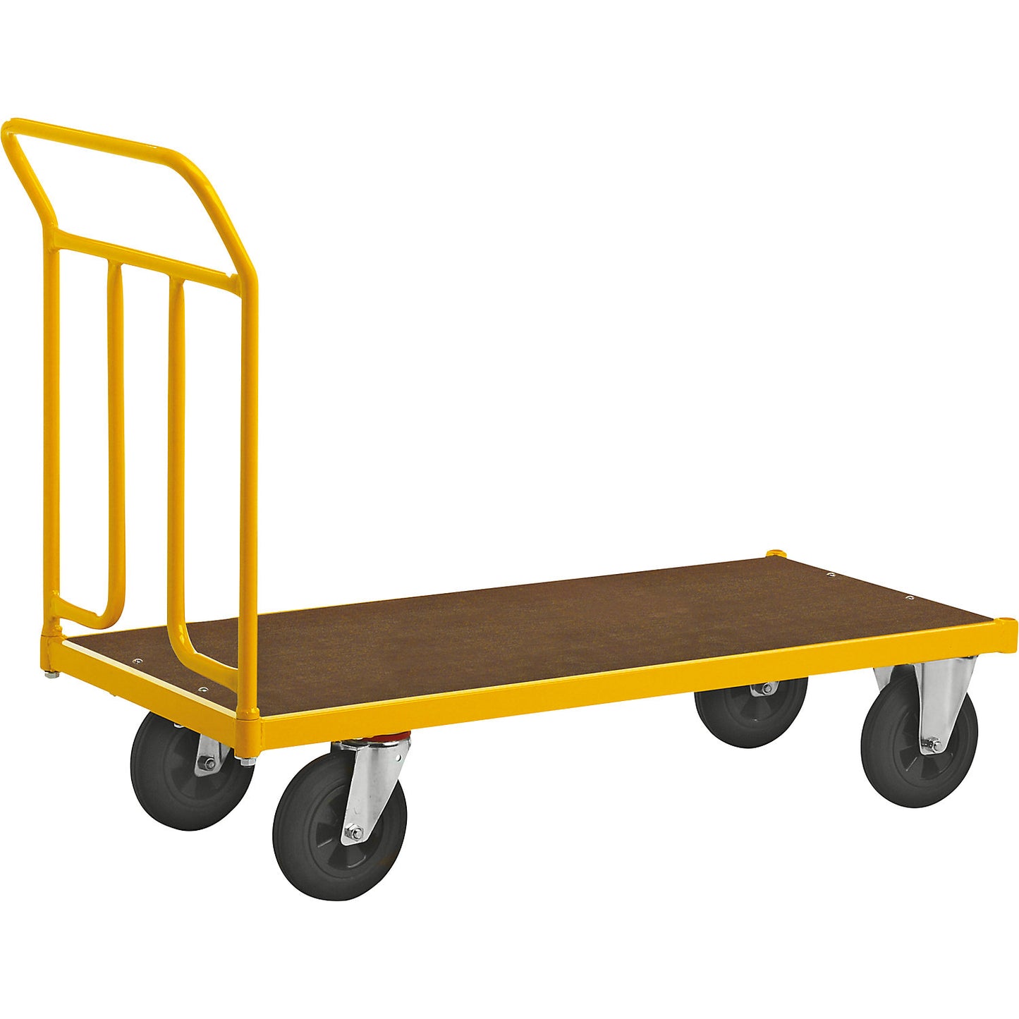 KM144 platform truck, LxWxH 1336 x 650 x 1020 mm, 2 swivel castors with stops, 2 fixed castors.