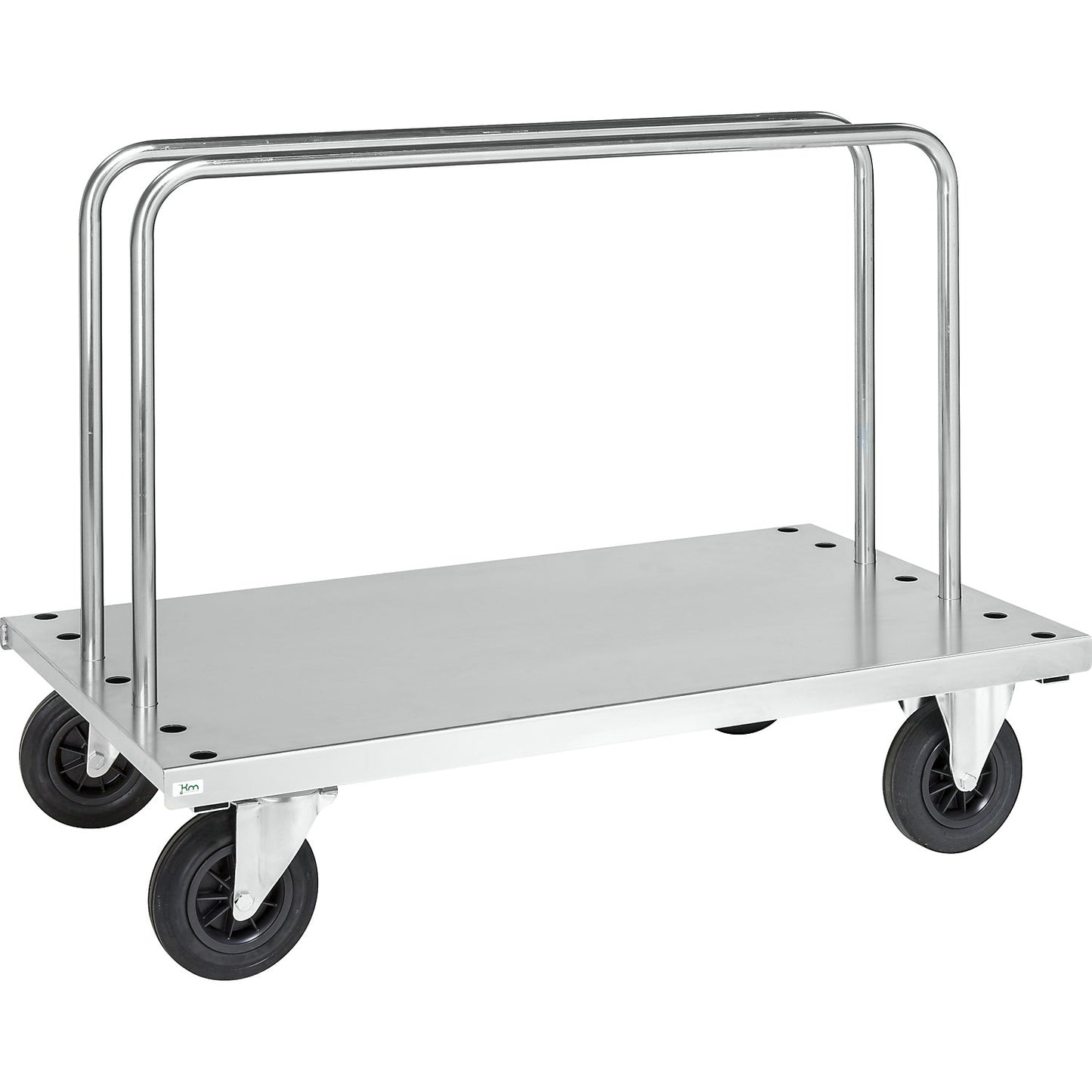 Heavy duty plate truck, incl. 2 bars, LxWxH 1250 x 700 x 945 mm, 2 swivel and 2 fixed castors.