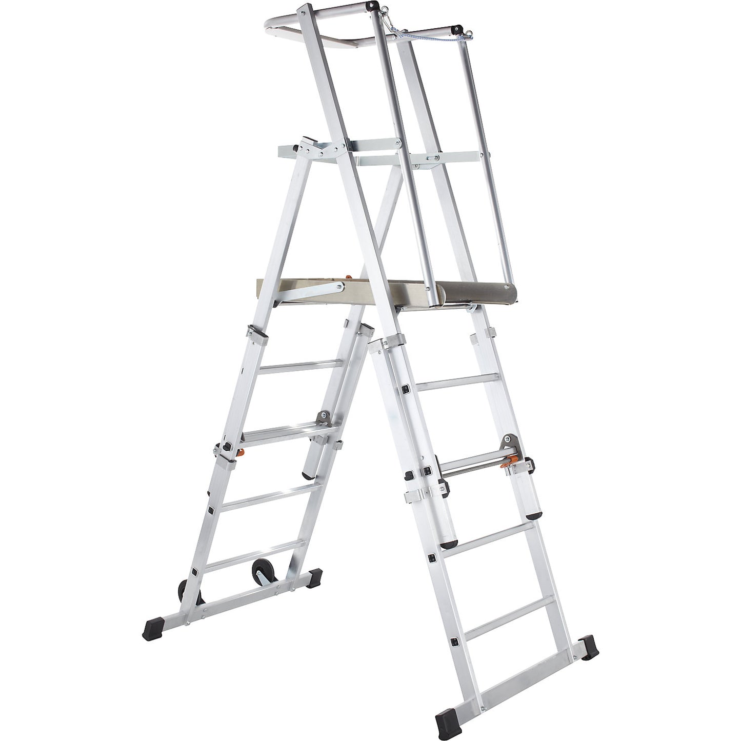 Telescopic mobile safety steps, made of aluminium, 5 rungs without stabilisers.
