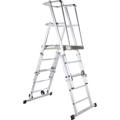 Telescopic mobile safety steps, made of aluminium, 5 rungs without stabilisers.