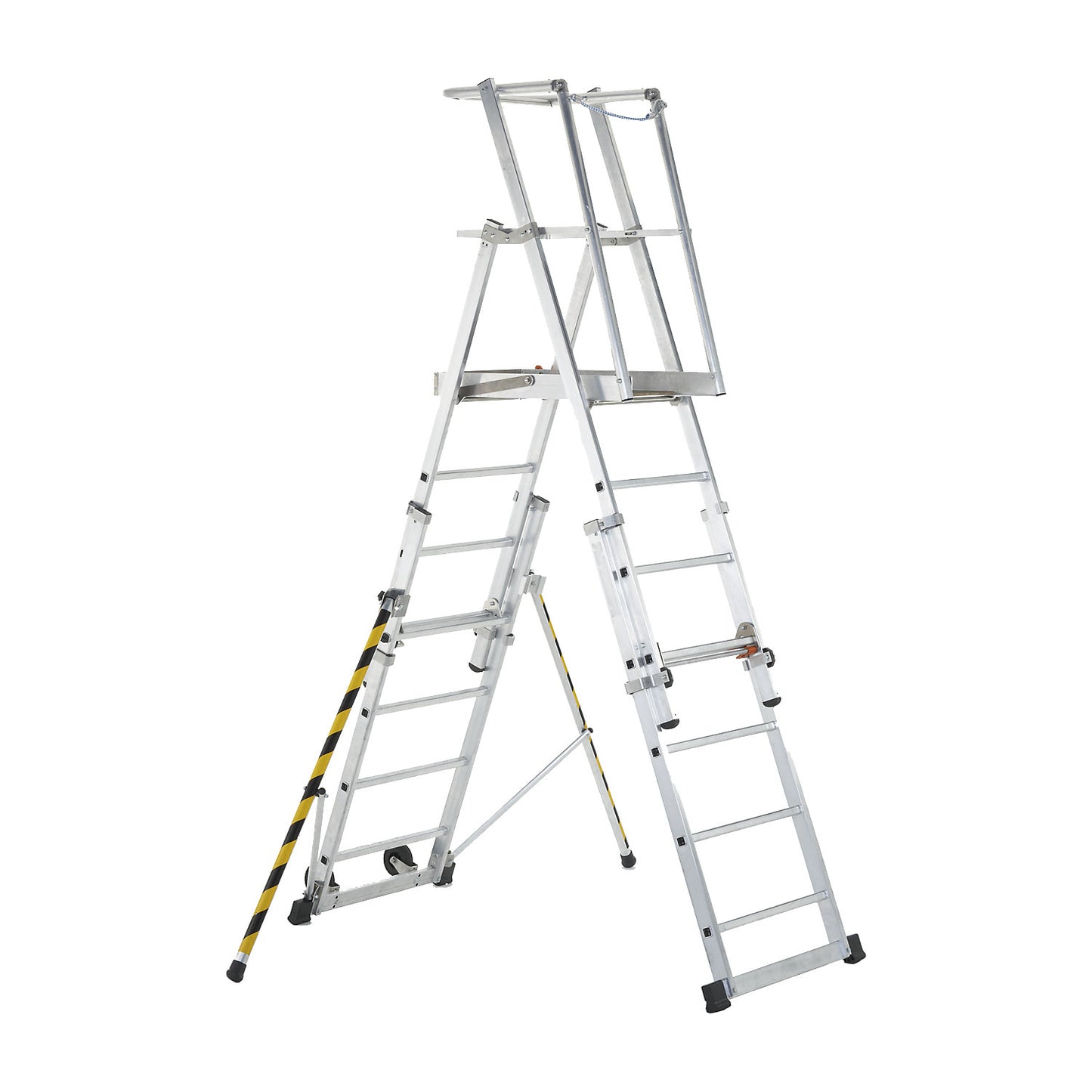 Telescopic mobile safety steps, made of aluminium, 7 rungs with stabilisers.