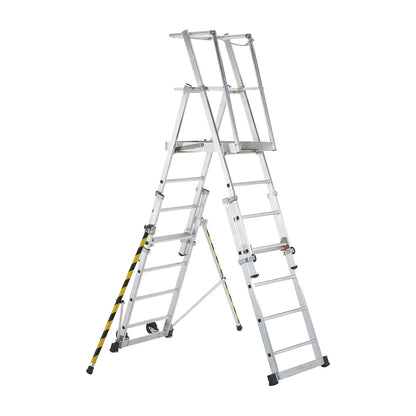 Telescopic mobile safety steps, made of aluminium, 7 rungs with stabilisers.