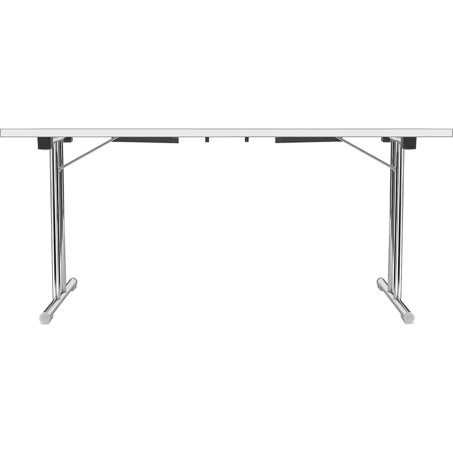 Folding table with double T base, tubular steel frame, chrome plated, white/white, WxD 1400 x 700 mm.
