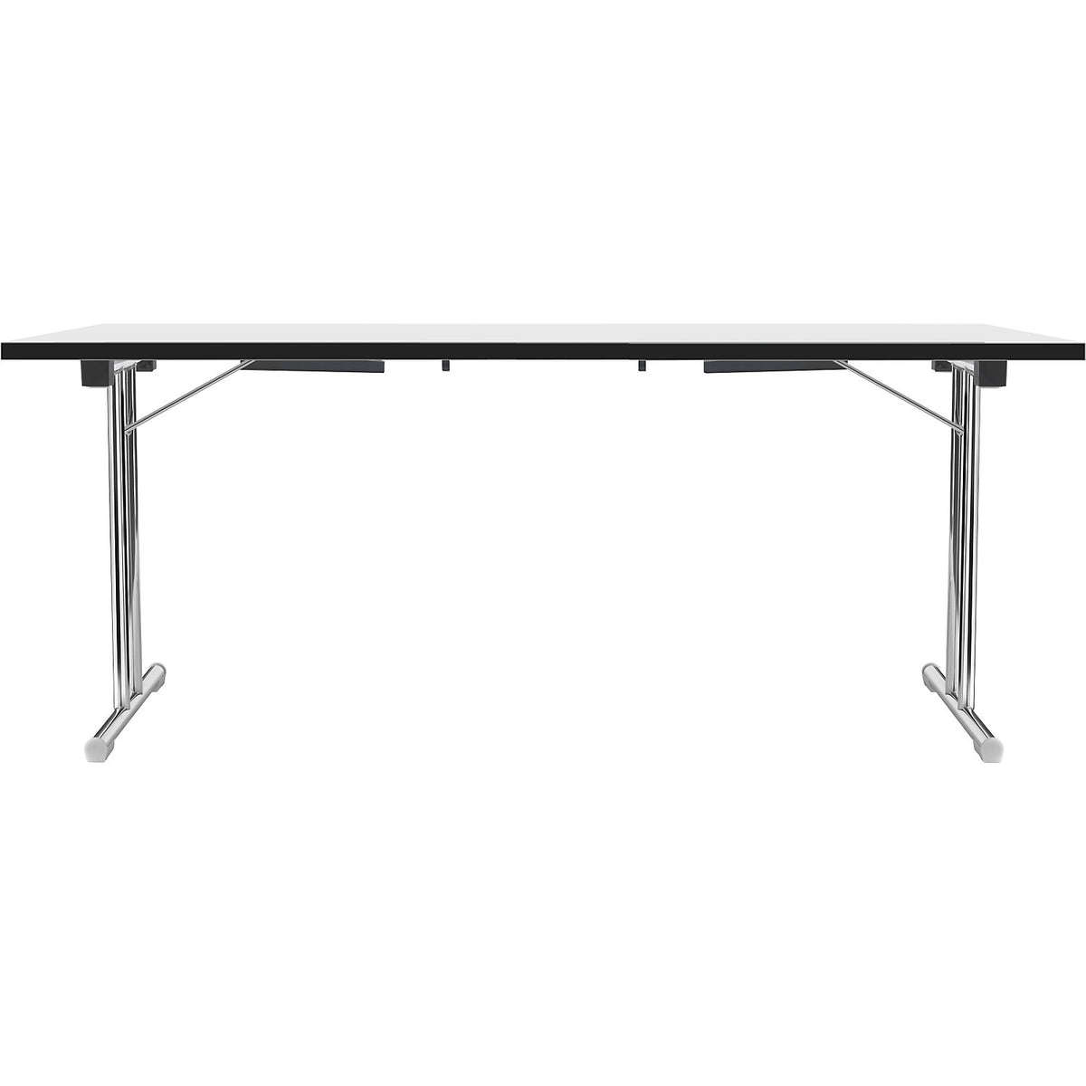 Folding table with double T base, tubular steel frame, chrome plated, white/black, WxD 1800 x 800 mm.