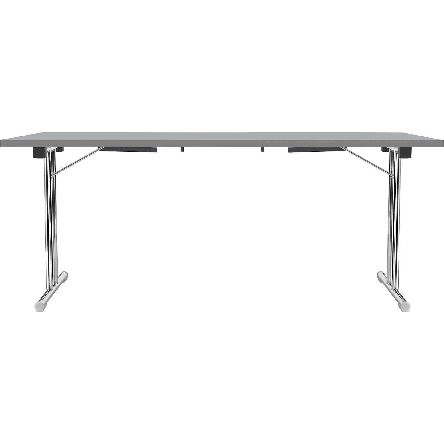 Folding table with double T base, tubular steel frame, chrome plated, light grey/charcoal, WxD 1800 x 800 mm.