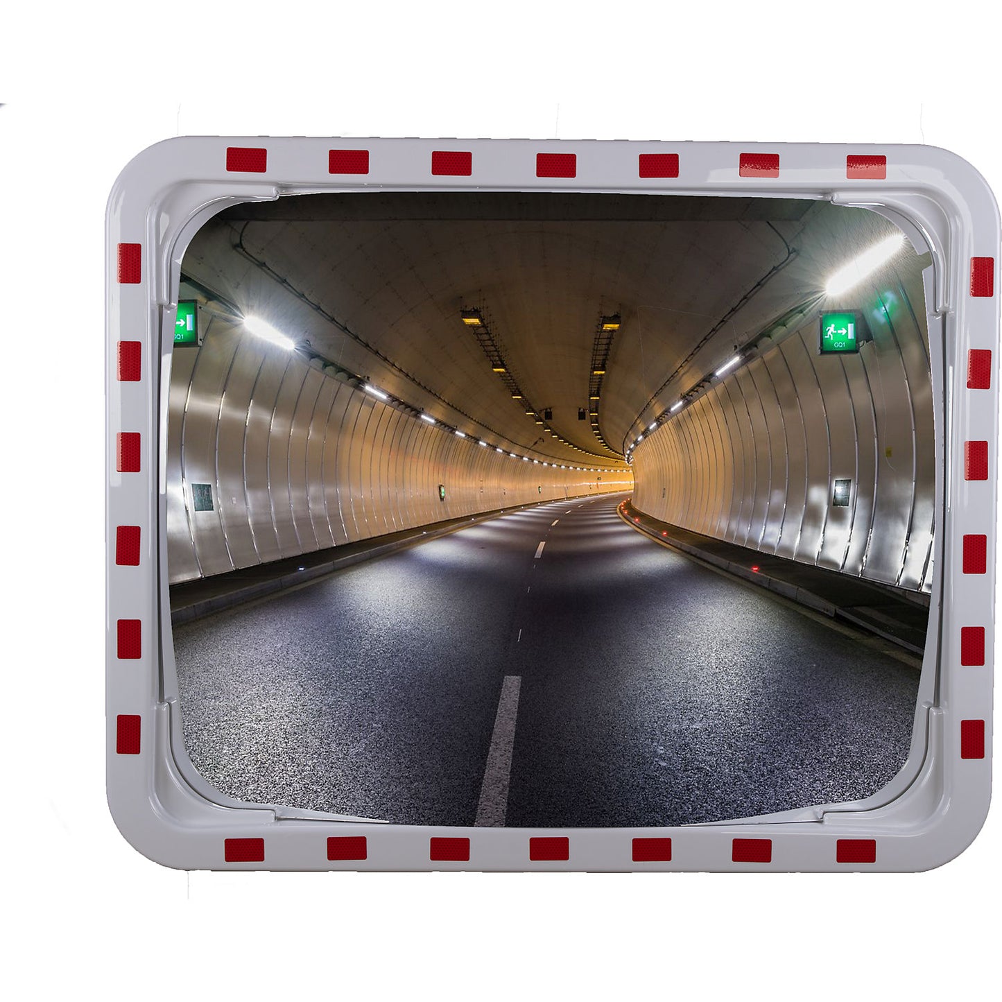 Traffic mirror with universal bracket, rectangular, HxWxD 800 x 1000 x 50 mm.