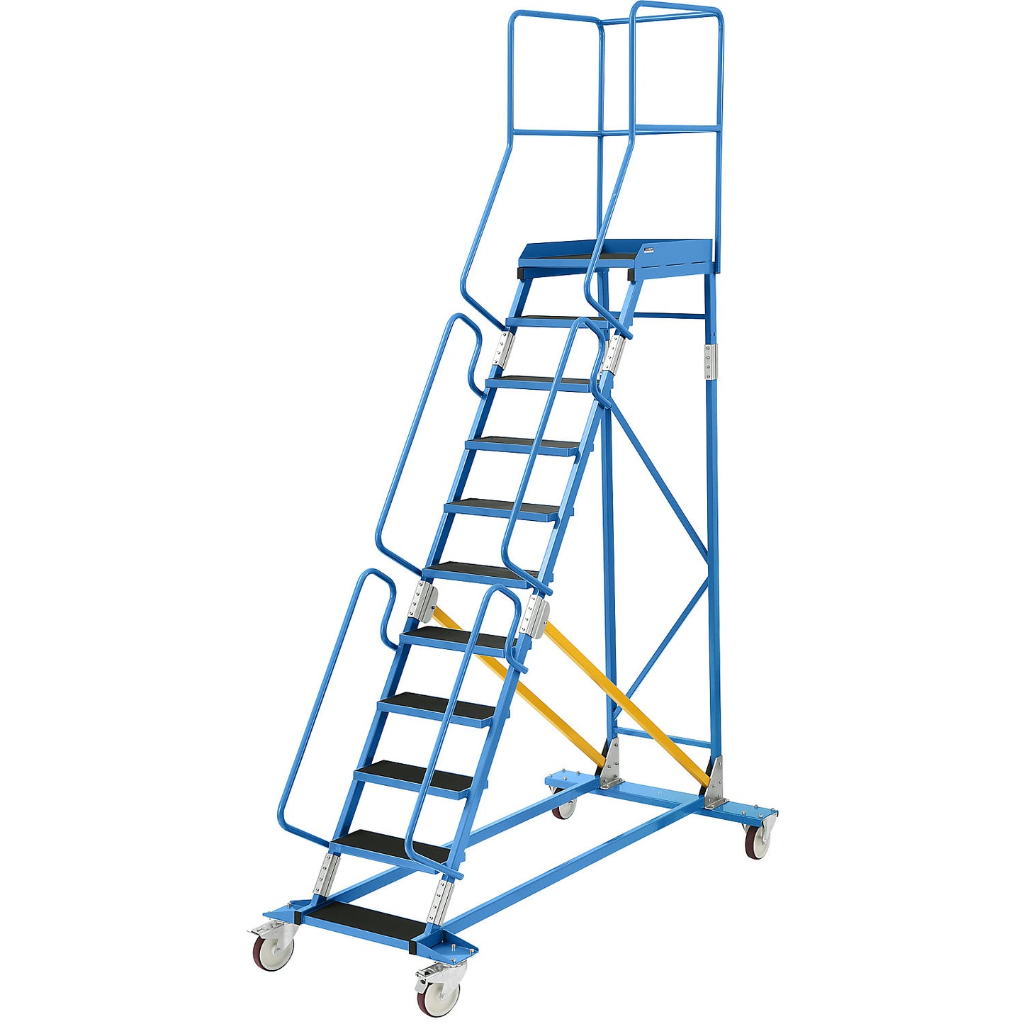 Mobile safety steps, ribbed rubber step insert, 11 steps.
