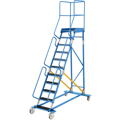 Mobile safety steps, ribbed rubber step insert, 11 steps.