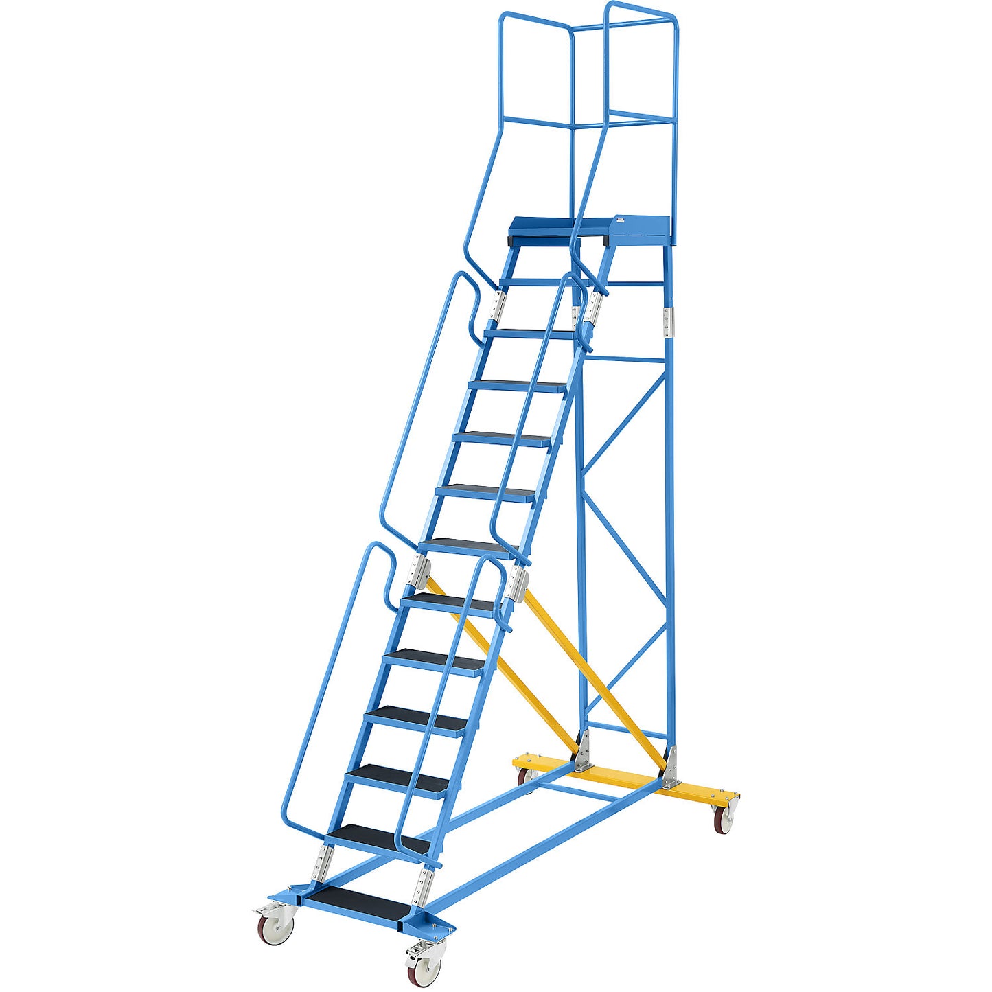 Mobile safety steps, ribbed rubber step insert, 13 steps.
