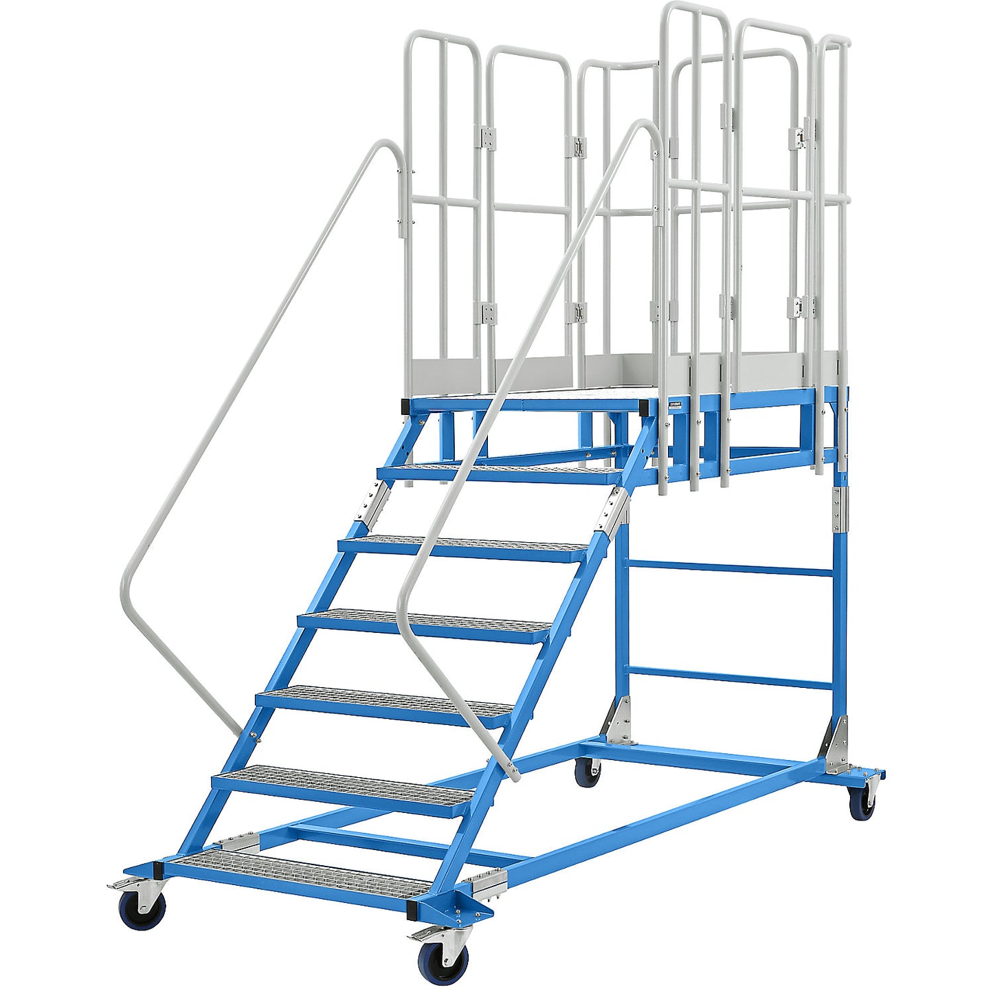 XXL platform steps, with steel mesh inserts, platform size 810 x 1250 mm, 7 steps.