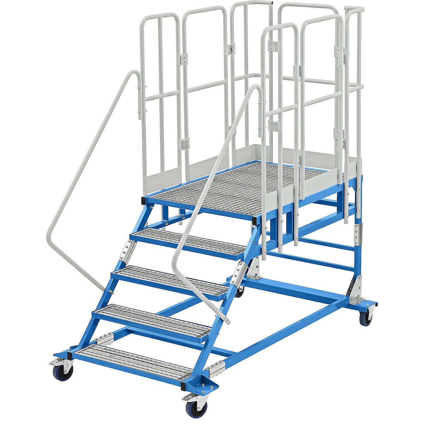 XXL platform steps, with steel mesh inserts, platform size 810 x 1250 mm, 5 steps.