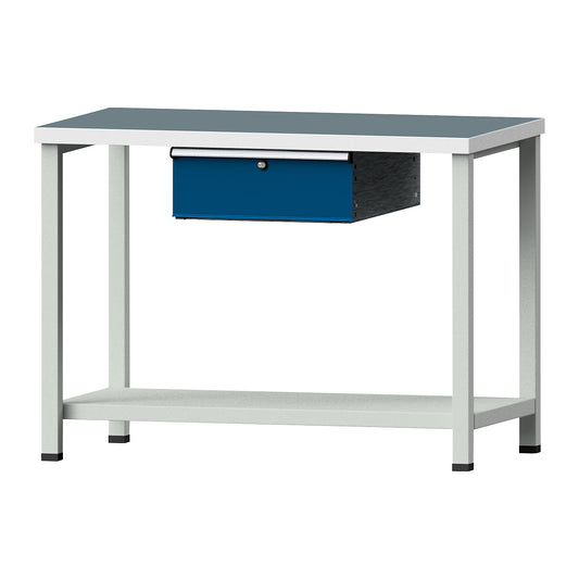 Compact workbench, WxD 1140 x 650 mm, 1 drawer, universal worktop, without castors.
