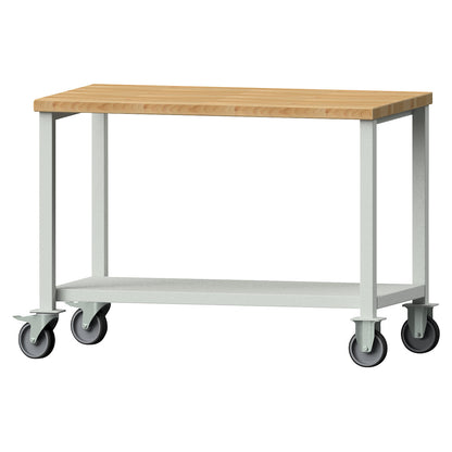 Compact workbench, mobile, mobile, solid beech worktop.