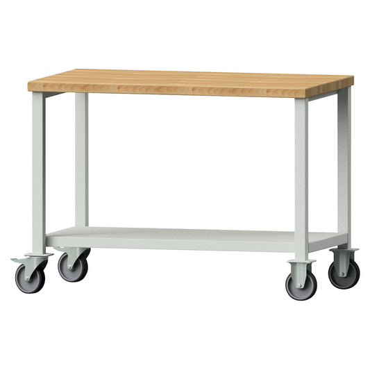 Compact workbench, mobile, mobile, solid beech worktop.
