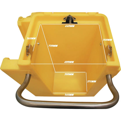 PE scatter truck, LxWxH 1360 x 710 x 965 mm, yellow.
