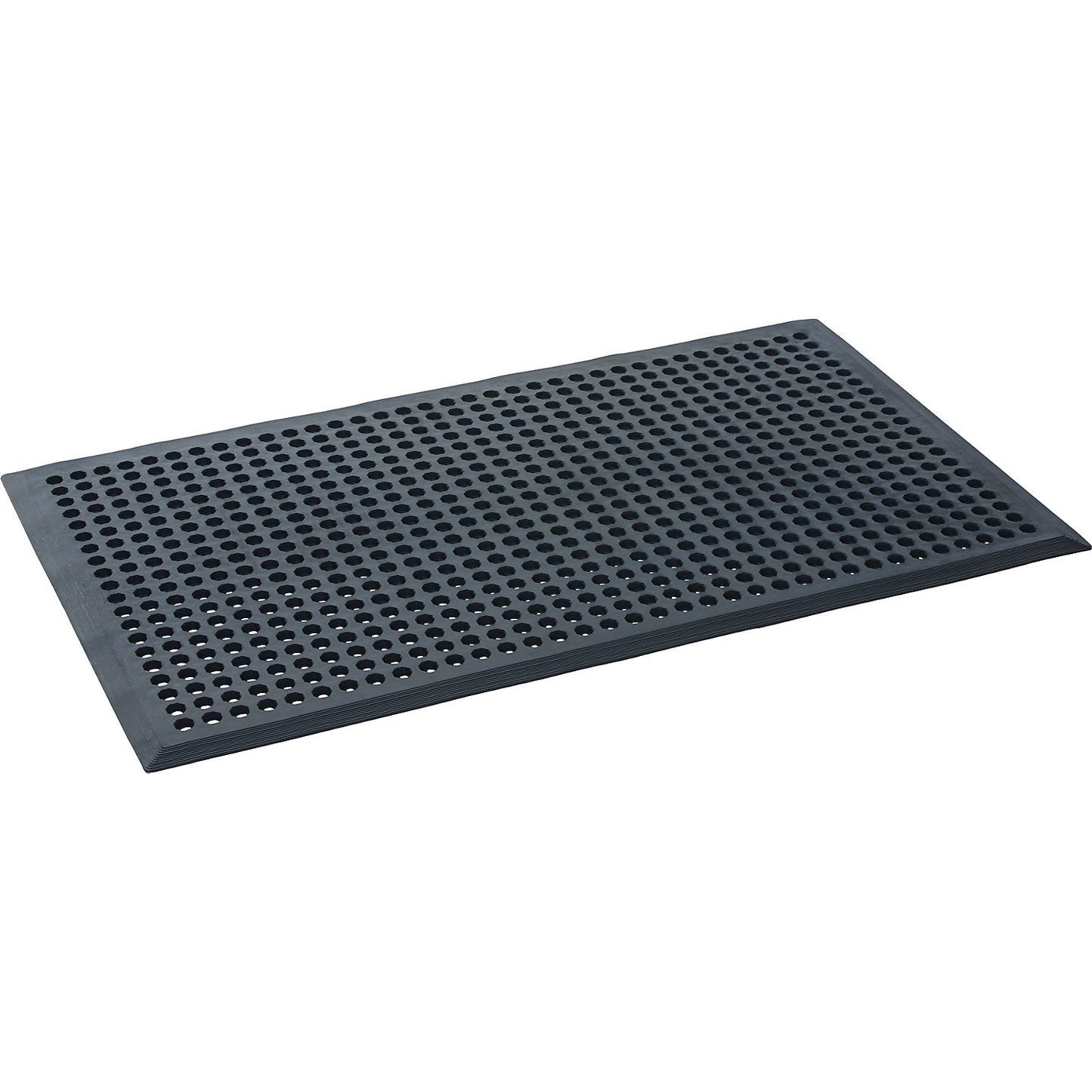 Worksafe perforated workstation matting, natural rubber, black.